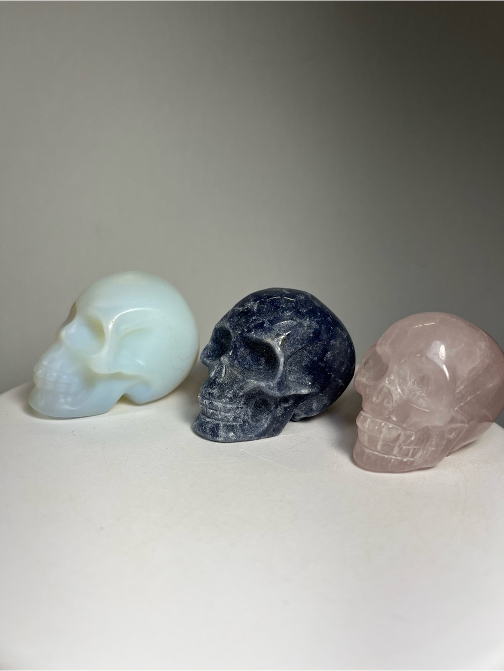 Carved Skull-Sodalite, Rose Quartz and Matte Opalite. Choice of one